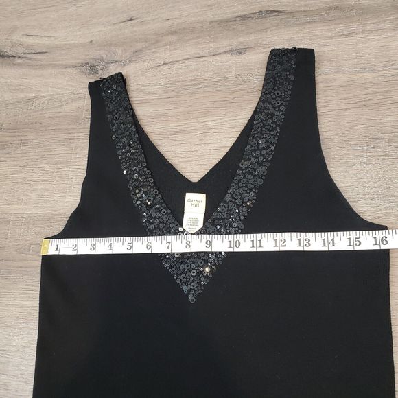 Garnet Hill Sequin Sparkly Vneck Tank Top Silk Blend Black Sz S Beaded - Picture 6 of 9